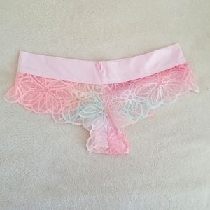 New Victoria's Secret Pink Lace Cheekster Panties Underwear, Pink and teal